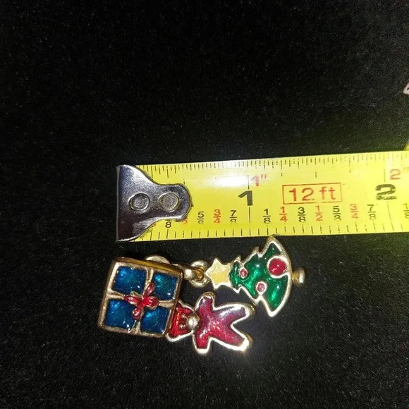 Christmas Present Earrings with Bear and Tree Charms Gold Tone - Picture 5 of 5